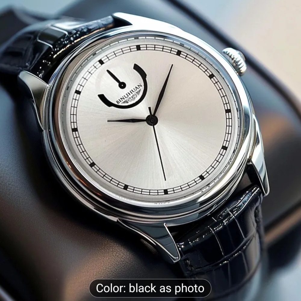 Men's Black Leather Strap Silver Dial Dress Watch